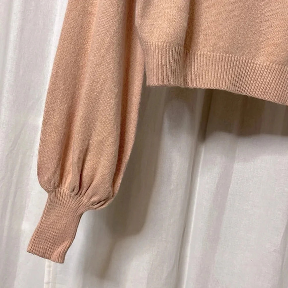 BCBGMAXAZRIA Merino Wool Mock  Neck Balloon Sleeve Crop Sweater, Size M - Picture 5 of 8